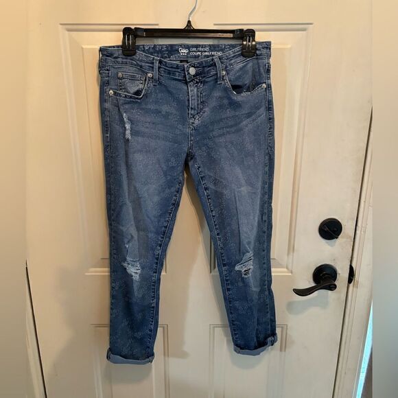 Gap Girlfriend Coupe Jeans with White Floral Print size 4 - Picture 3 of 7